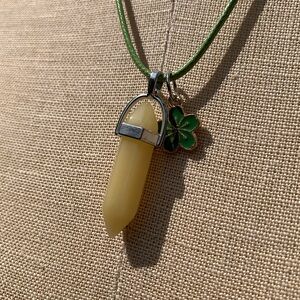 Handmade Butter Yellow Resin Crystal Amulet Necklace & Enamel Flower Hand Charm